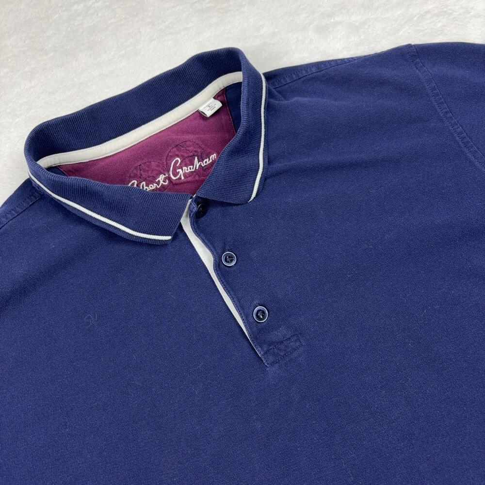 Robert Graham Polo Shirt Mens L Blue 100% Cotton Short Sleeve Embroidered